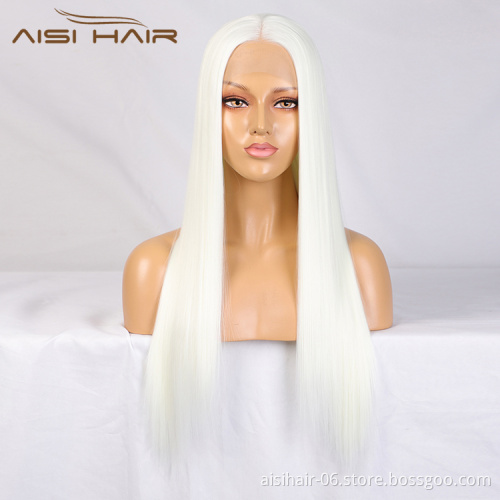 Aisi Hair Top Quality Long Silky Straight White Wig 26 Inch Long Swiss Lace Wigs Synthetic Lace Frontal Wigs For Black Women